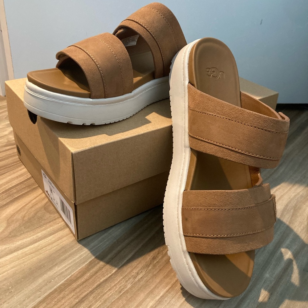 UGG Brown Double Strap Slides